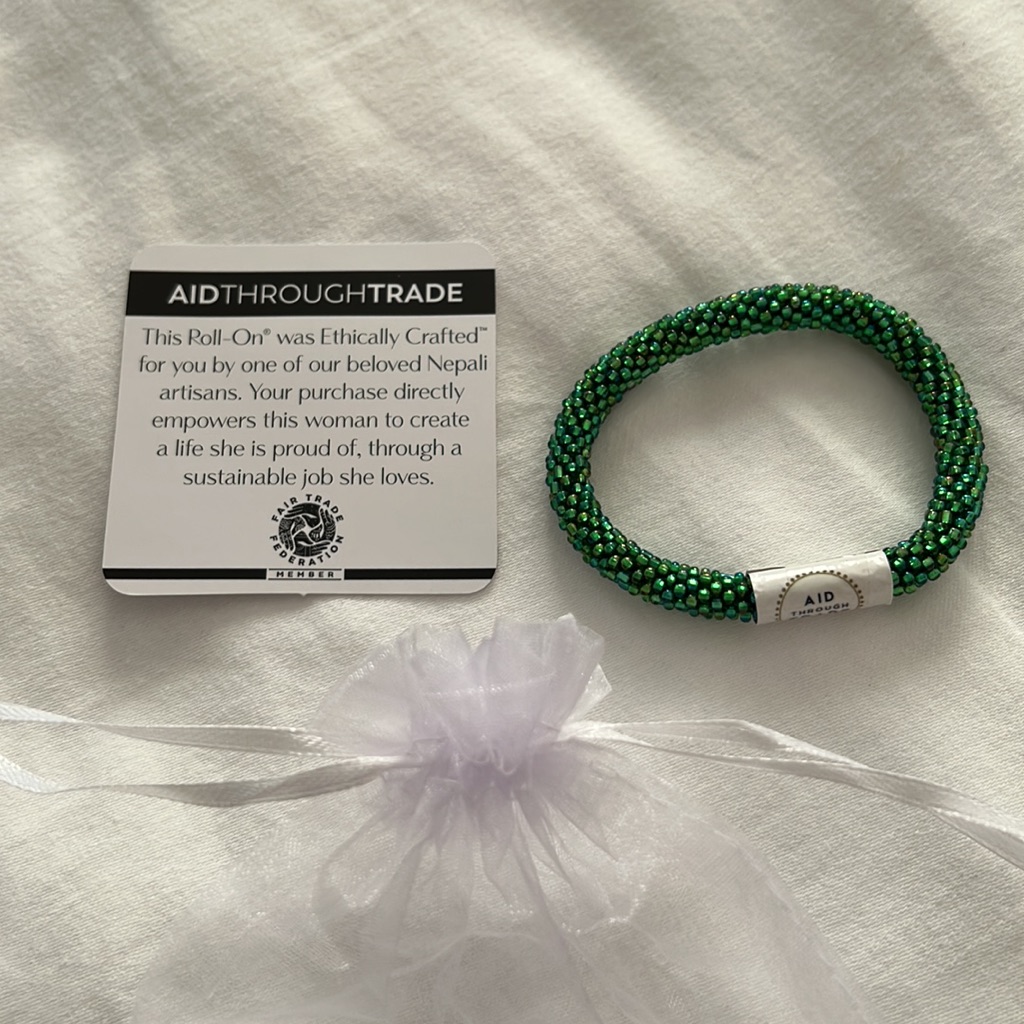 Nwt Green Beaded Roll On Bracelet - Aid Through Trade
